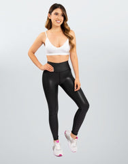 Leggings Básico Efecto Cuero Metalizado Negro