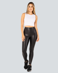 Leggings Efecto Cuero Metalizado Negro