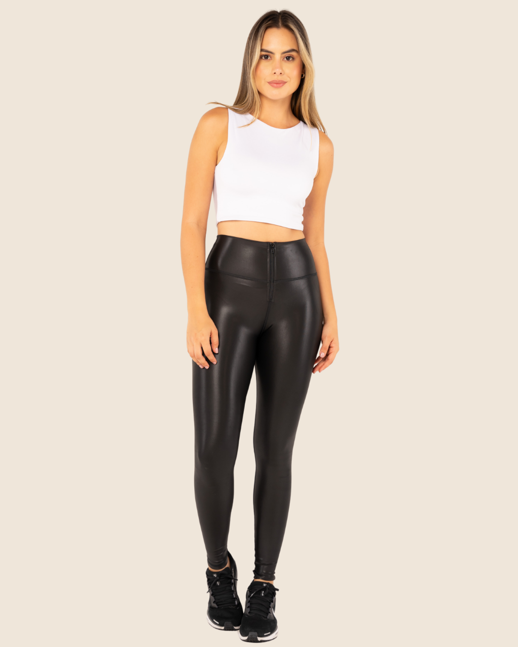 Leggings Efecto Cuero Metalizado Negro