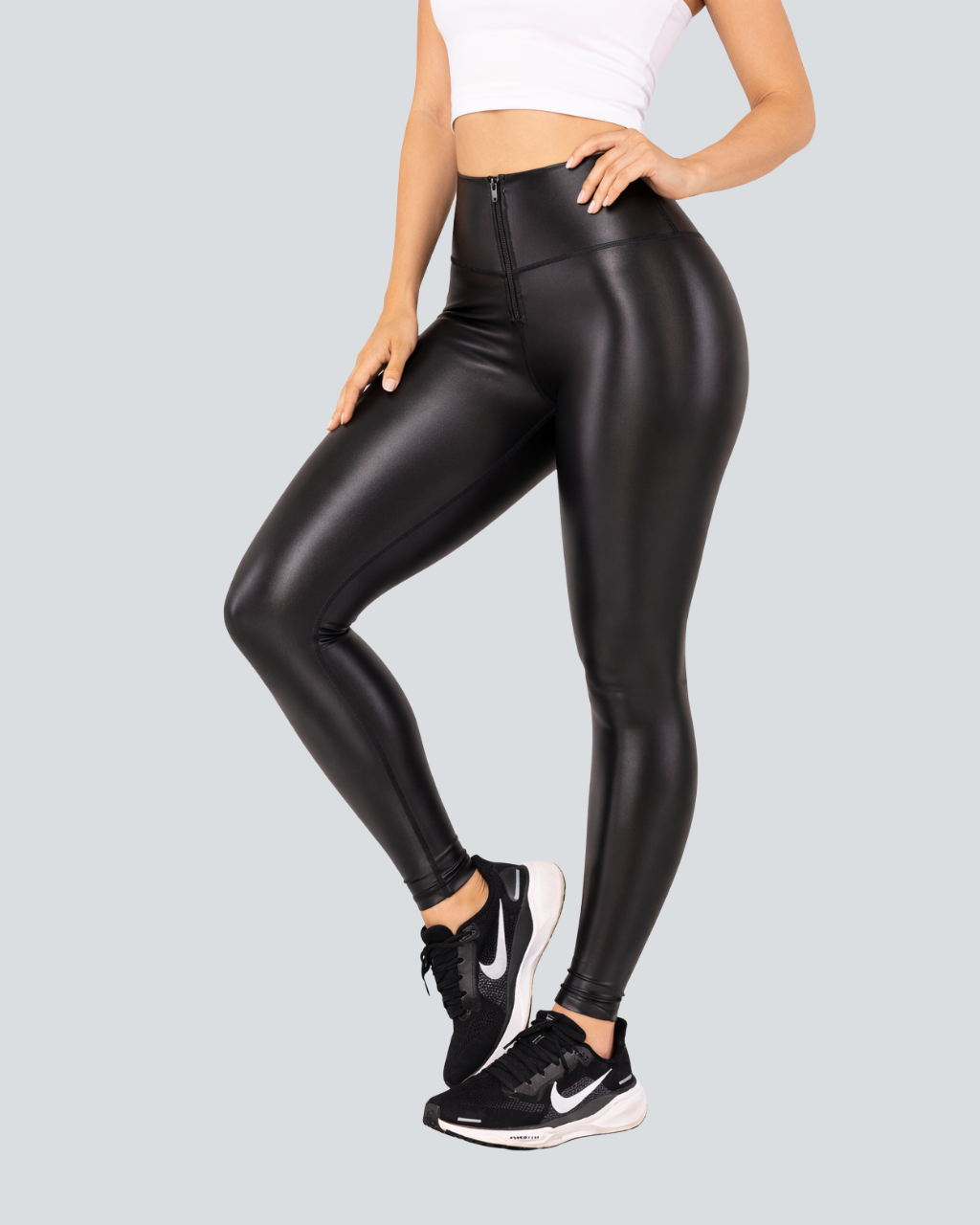 Leggings Efecto Cuero Metalizado Negro